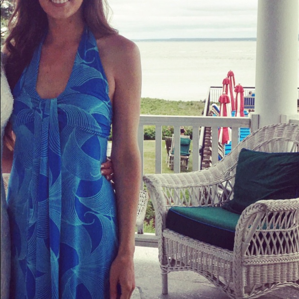 Blue patterned sun dress, cocktail mini length